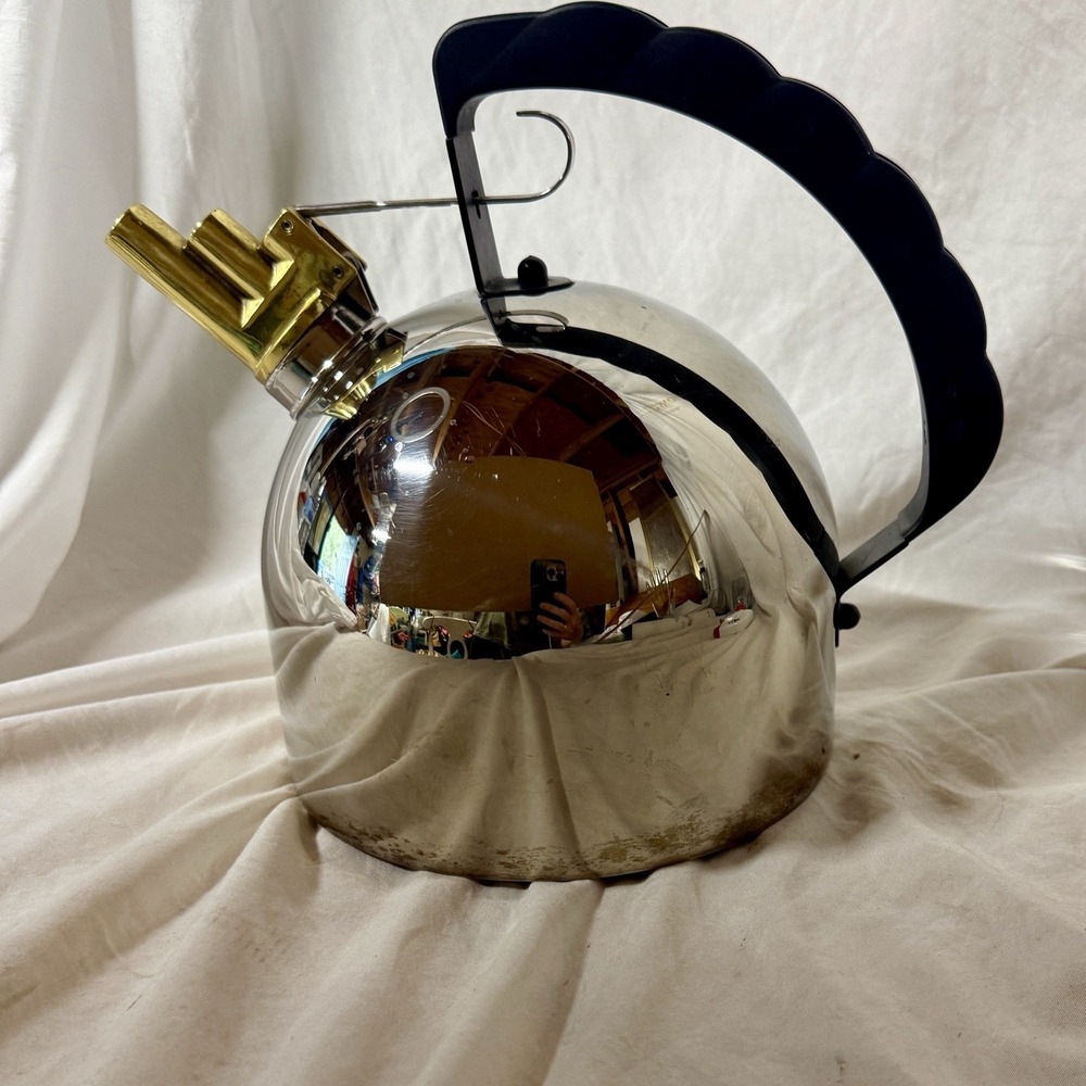 Vintage Alessi Teapot Kettle INOX 18/10 Italy Copper Bottom Richard Snapper